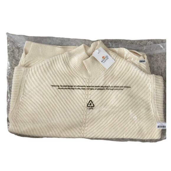 Marine Layer Skylar Sweater Knit Chevron Mock Turtleneck Pullover Ivory NWT XL - Picture 4 of 8